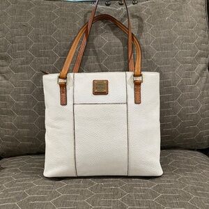Dooney & Bourke White Leather Tote with Brown Trim